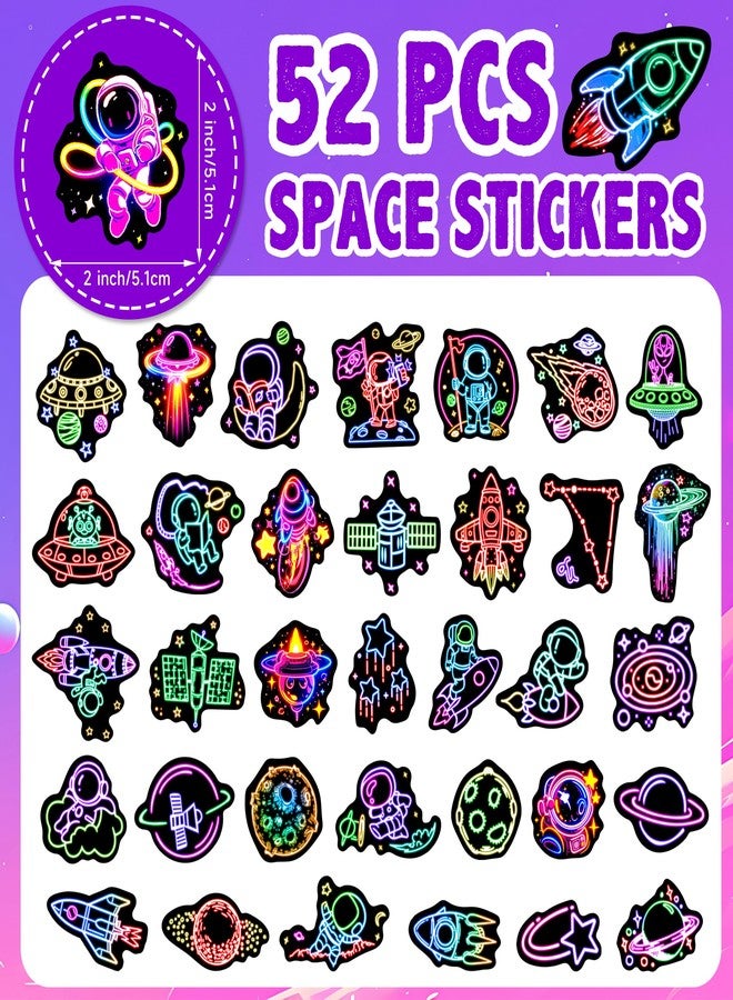Robmoda 50 Pcs Neon Astronaut Stickers for Kids, Waterproof Space Sticker for Water Bottle, Vinyl Laptop Decals for Teens Girls Boys, Students Adults Sticker Pack - Image 3